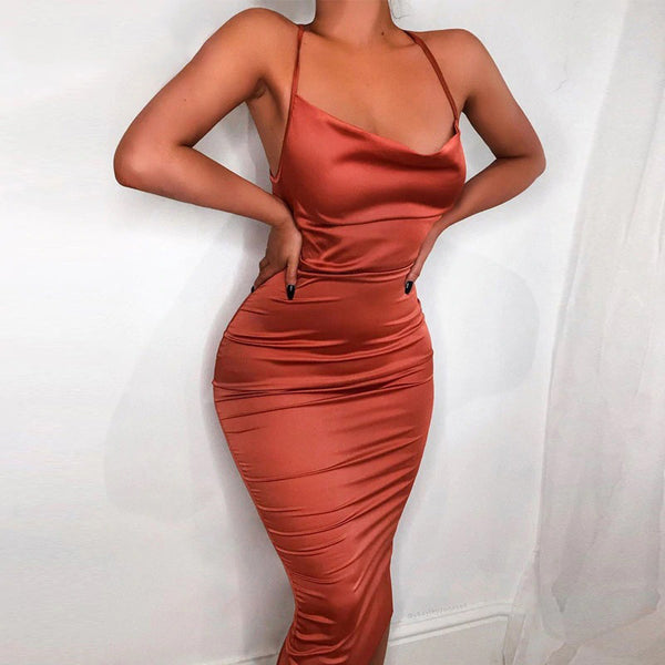 Long Satin Dress-Dresses-WoahhNelly-Coral Red-L-WoahhNelly
