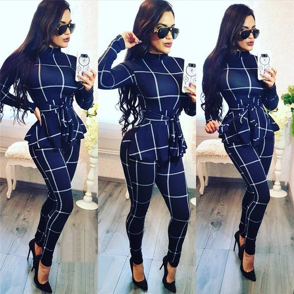 Plaid Print Bodycon Jumpsuit-Bodysuits-WoahhNelly-Blue-L-WoahhNelly