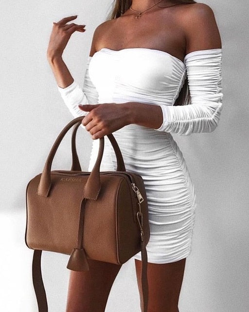 Off-Shoulder Bandage Dress-Dresses-WoahhNelly-White-L-WoahhNelly